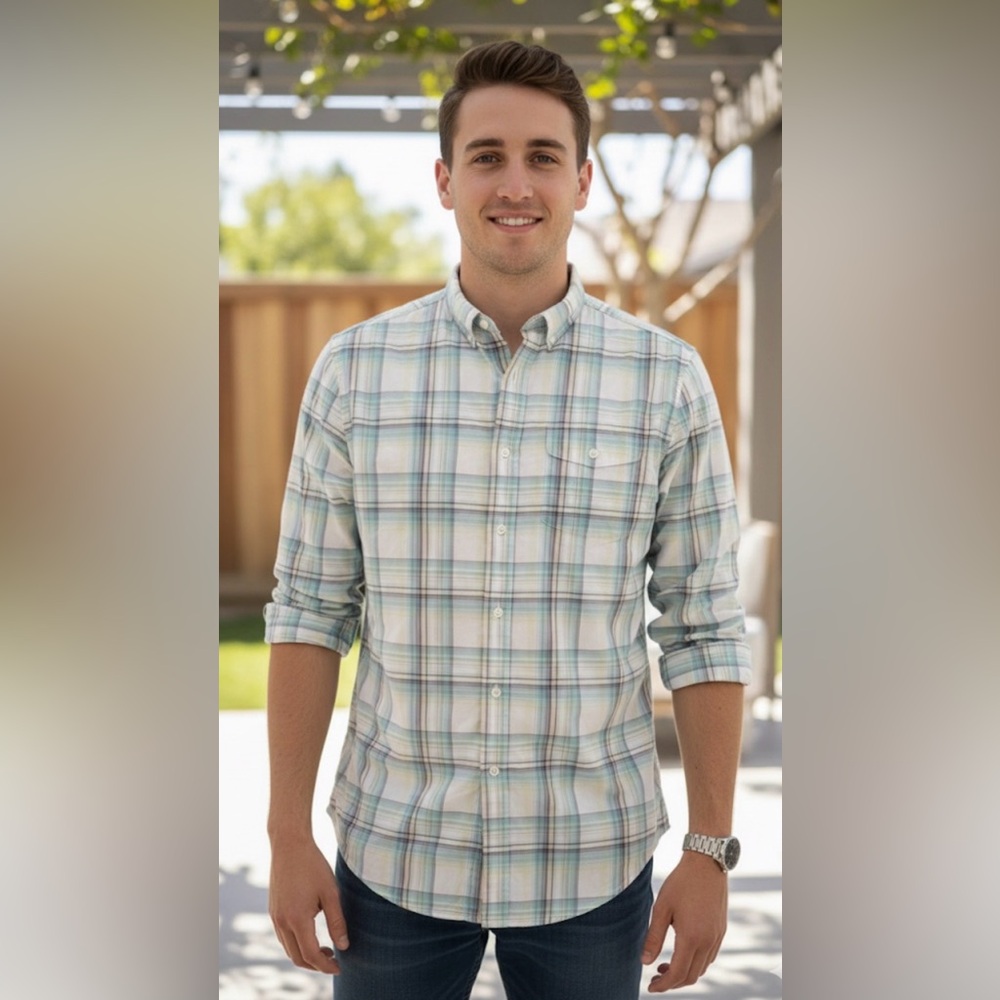 Gap - Slim Fit Mens Plaid Long Sleeve Button Down Shirt